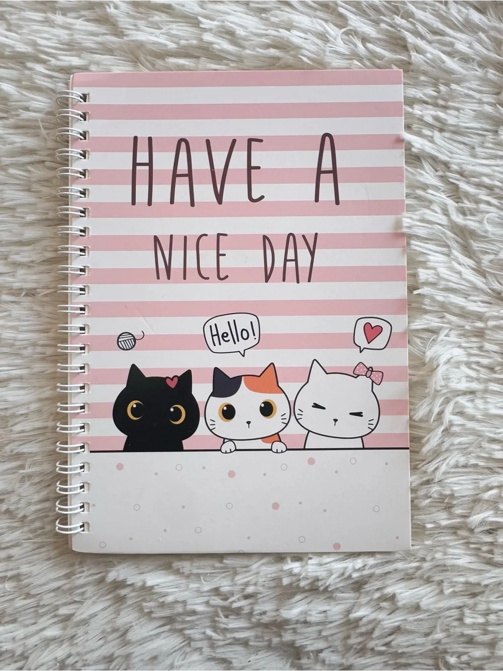 Have A Nice Day Pink Striped Cat Spiral A5 Notebook